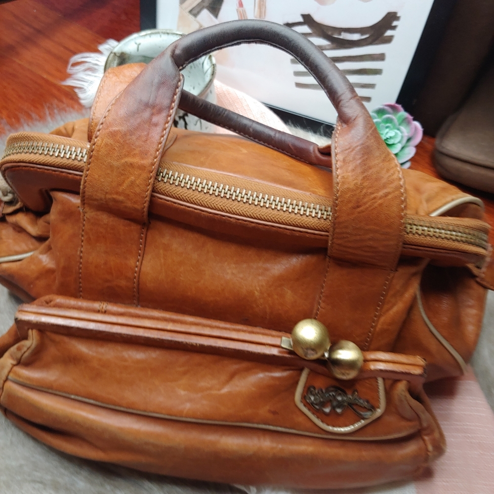 Betsey Johnson | Brown Leather Purse Vintage zip patina loved large oversized - Picture 11 of 12